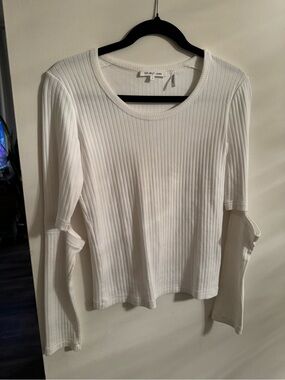 Helmut Lang White Ribbed Long Sleeve Crew Top size S